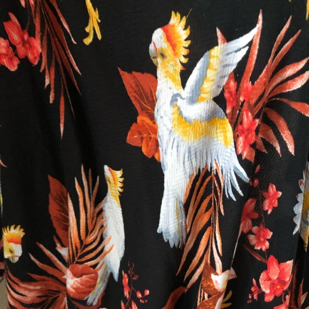 Forever 21 Black Tropical Bird Leaf Print Kimono Cover Up Size Small - Picture 3 of 5